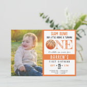 Niedliches Foto Wasserfarbe Basketball 1. Geburtst Einladung (Stehend Vorderseite)