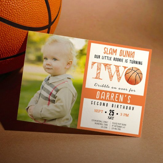 Niedliches Foto Wasserfarbe Basketball 2. Geburtst Einladung