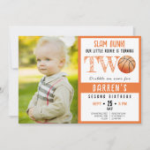 Niedliches Foto Wasserfarbe Basketball 2. Geburtst Einladung (Vorderseite)
