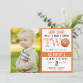 Niedliches Foto Wasserfarbe Basketball 2. Geburtst Einladung (Stehend Vorderseite)