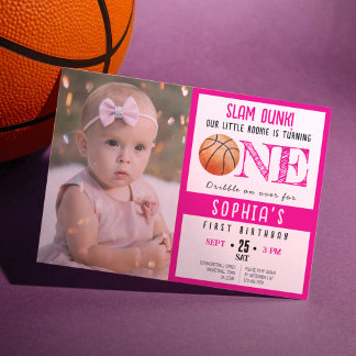 Niedliches Foto Wasserfarbe Basketball Girl 1. Geb Einladung
