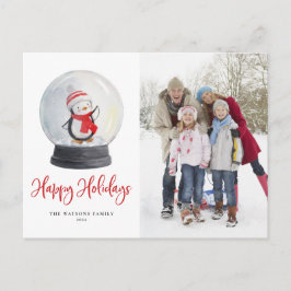 Niedliches Foto Wasserfarbe Pinguin Snow Globe Feiertagspostkarte