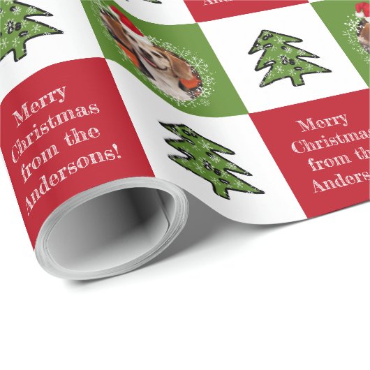 Niedliches Foto Weihnachtsmannmütze Rot Grün Geschenkpapier (Rolleneckpunkt)