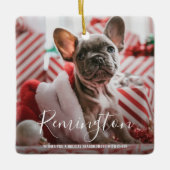 Niedliches Foto Welpen Hund Erste Weihnachtszeit Keramikornament (Vorderseite)