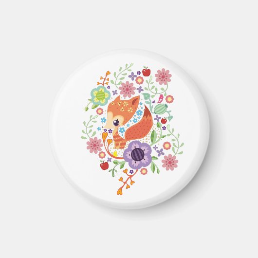 Niedliches Fox Baby Art Tier mit Blumenbezug Magnet (Vorne)