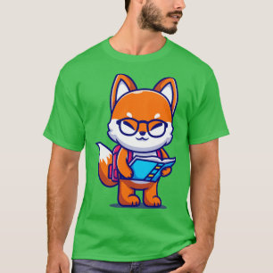 Niedliches Fox-Holbuch mit Backpack-Cartoon T-Shirt