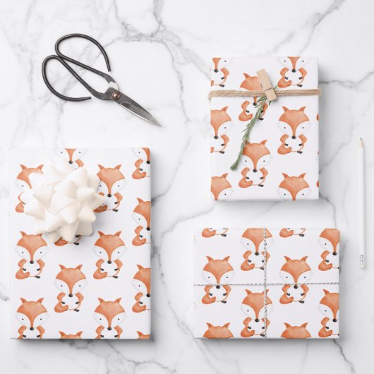 Niedliches Fox-Muster Geschenkpapier Set (Vorderseite)