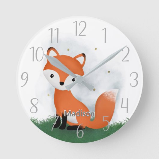 Niedliches Fox Personalisiertes Geschlecht neutral Runde Wanduhr (Vorderseite)