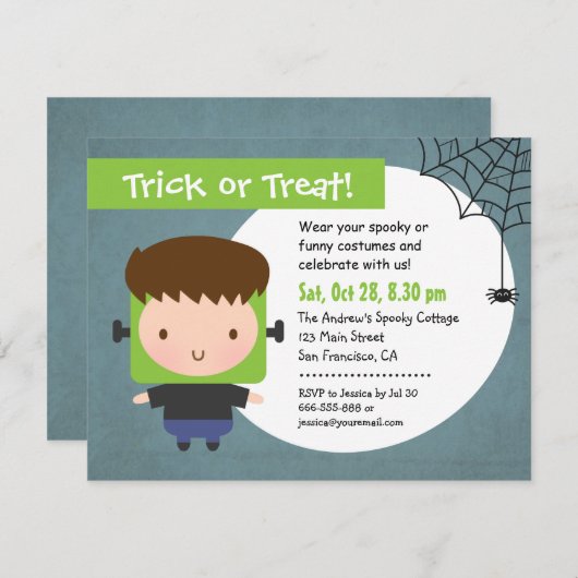 Niedliches Frankenstein Boy Kids Halloween-Party Einladung (Vorne/Hinten)