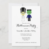 Niedliches Frankenstein und Bride-Halloween-Party Einladung (Vorderseite)