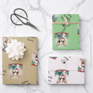 Niedliches französisches Bulldog Funny Happy New Y Geschenkpapier Set