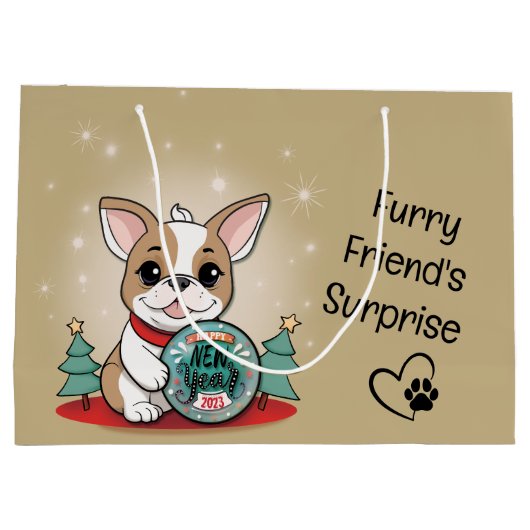 Niedliches französisches Bulldog Funny Happy New Y Große Geschenktüte (Rückseite)