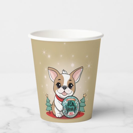 Niedliches französisches Bulldog Funny Silvester P Pappbecher (Vorderseite)