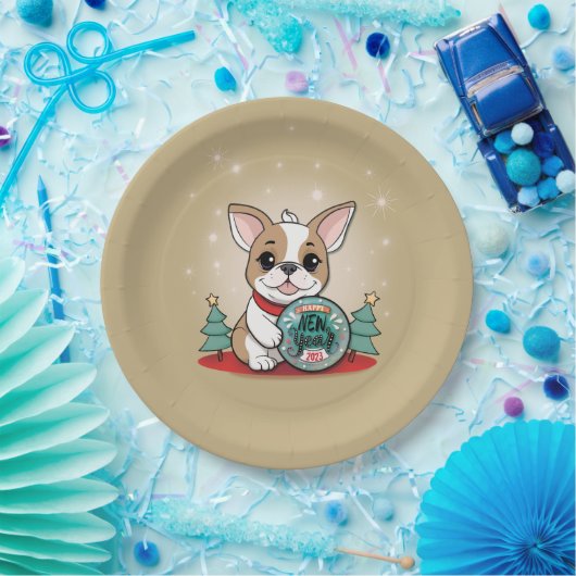 Niedliches französisches Bulldog Funny Silvester P Pappteller (Party)