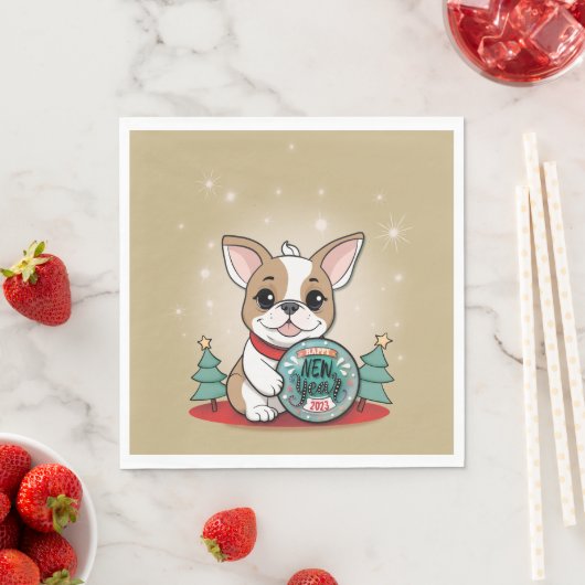 Niedliches französisches Bulldog Funny Silvester P Serviette (Beispiel)