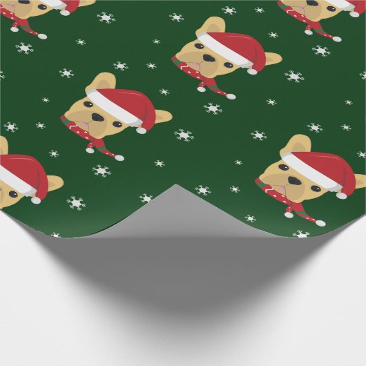 Niedliches französisches Bulldog-Weihnachtsmannmüt Geschenkpapier (Ecke)