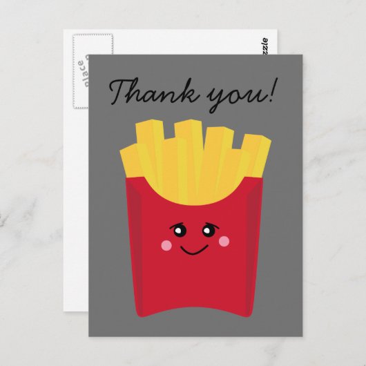 niedliches französisches Fry mit grauem Hintergrun Postkarte (Vorne/Hinten)