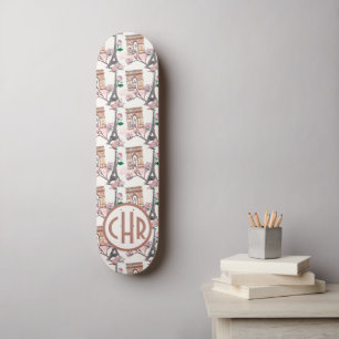 Niedliches französisches Theme Monogram Frankrei Skateboard