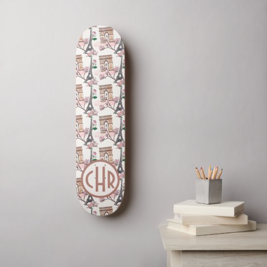 Niedliches französisches Theme Monogram | Frankrei Skateboard (Wandkunst)