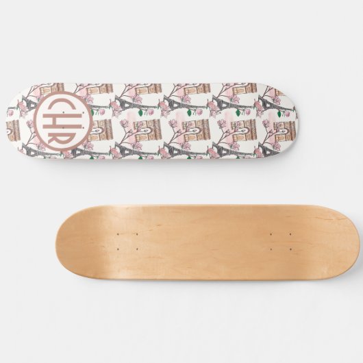 Niedliches französisches Theme Monogram | Frankrei Skateboard (Horizontal)