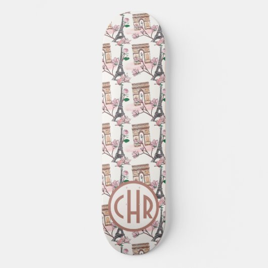 Niedliches französisches Theme Monogram | Frankrei Skateboard (Vorderseite)