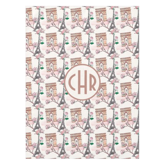 Niedliches französisches Theme Monogram | Frankrei Tischdecke (Vorderseite)