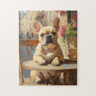 Niedliches Frenchie Paris Café Puzzle