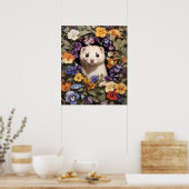 Niedliches Frettchen im Garten des Stiefmütterchen Poster (Küche)