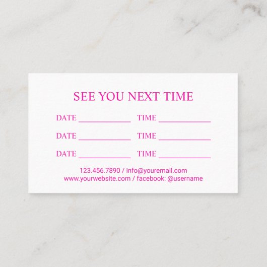 Niedliches Friseur in heißen rosa Zeichn der Trepp Terminkarte (Rückseite)