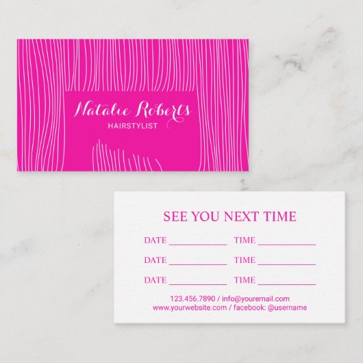 Niedliches Friseur in heißen rosa Zeichn der Trepp Terminkarte (Vorne/Hinten)