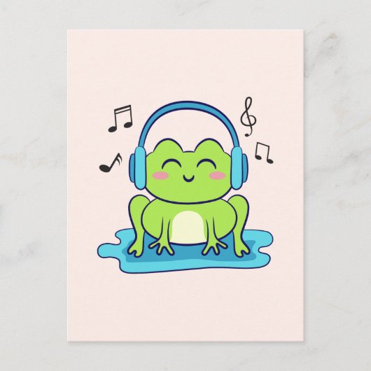 Niedliches Frog-Hören auf Musik Postkarte (Vorderseite)