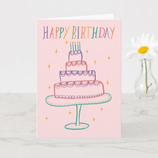 Niedliches Frohes Geburtstagskuchen Sketch Doodle Karte (Kleine Pflanze)