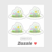 Niedliches Frohes Ostereier, Kiche und Schneefall Aufkleber (Blatt)