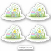 Niedliches Frohes Ostereier, Kiche und Schneefall Aufkleber (Vorderseite)