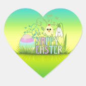 Niedliches Frohes Ostereier, Kiche und Schneefall Herz-Aufkleber (Vorderseite)