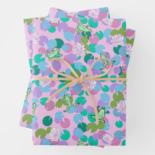 Niedliches Froschkunstpapier mit rosa Hintergrund Geschenkpapier Set (Beispiel)