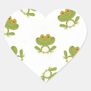 Niedliches Froschmuster Herz-Aufkleber