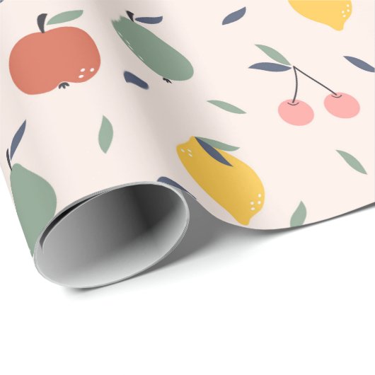 Niedliches Fruchtmuster Geschenkpapier (Rolleneckpunkt)