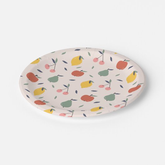 Niedliches Fruchtmuster Pappteller (Schrägansicht)