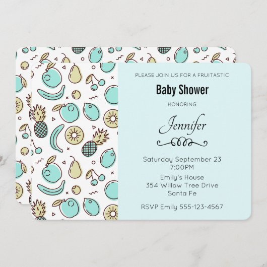 Niedliches Fruchtmuster Sommerlicher Baby Dusche Einladung (Vorne/Hinten)