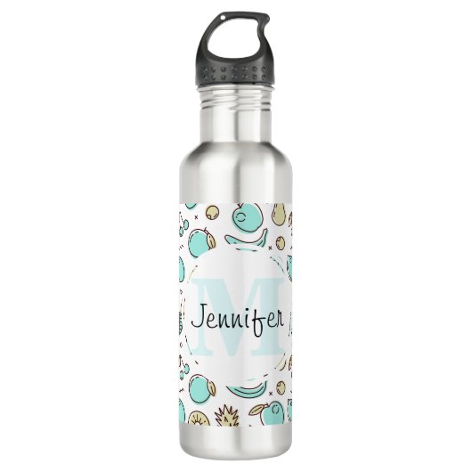 Niedliches Fruchtmuster Summeres Themed Monogram Edelstahlflasche (Vorderseite)