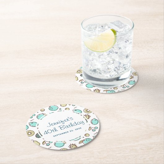 Niedliches Fruchtmuster Summerline Zeichnend Gebur Runder Pappuntersetzer (Vor Ort)