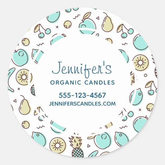 Niedliches Fruchtmuster Summerline Zeichnend Gesch Runder Aufkleber (Vorderseite)