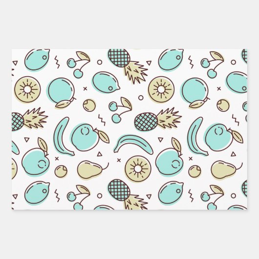 Niedliches Fruchtmuster Summerline Zeichnend Geschenkpapier Set (Vorderseite)