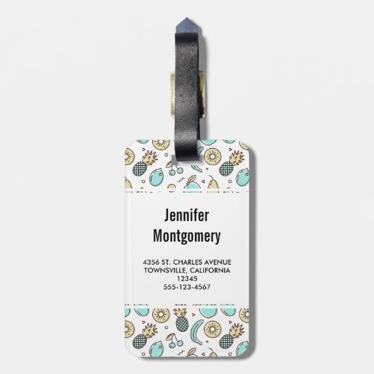 Niedliches Fruchtmuster Summerline Zeichnend Monog Gepäckanhänger (Rückseite vertikal)