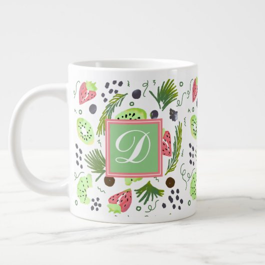 Niedliches Fruchtsalat Kiwi Erdbeeren Doodle Monog Jumbo-Tasse (Links)