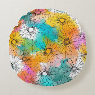 Niedliches Frühjahr Blume Muster Rundkissen Rundes Kissen