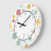 Niedliches Frühlings-Blumen-Muster-Pastellfarben Große Wanduhr (Winkel)