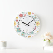 Niedliches Frühlings-Blumen-Muster-Pastellfarben Große Wanduhr (Zuhause)