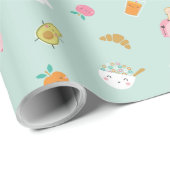 Niedliches Frühstück auf Pizza Geschenkpapier (Rolleneckpunkt)